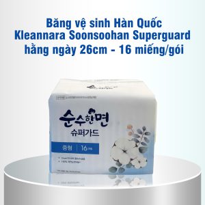 Băng vệ sinh cao cấp Hàn Quốc ban ngày có cánh, siêu mỏng, bảo vệ da nhạy cảm Kleannara Soonsoohan 26cm/16 miếng